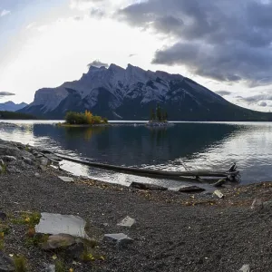 Beautiful autumn landscape scene in lake and mountain in background in west Canada Beautiful autumn landscape scene in lake and mountain in background in west Canada