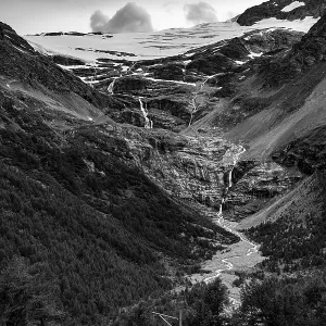 Beautiful Mountain Alp Grum with Glacier and Alpine Lake Palu in a Cloudy Summer Day in Poschiavo