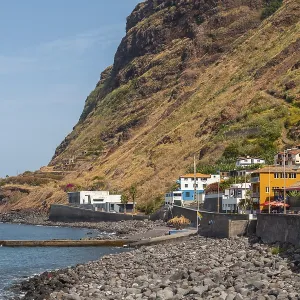 Beautiful stone beach in Paul do Mar in summer in the east of Madeira