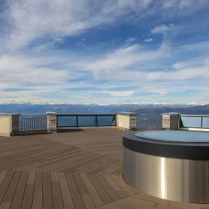 Beautiful Terrace with Viewpoint on Mountainscape and with Snow Capped Monte Rosa in a Sunny Day in Monte Generoso Beautiful Terrace with Viewpoint on Mountainscape and with Snow Capped Monte Rosa in a Sunny Day in Monte Generoso