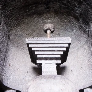 Bedsa rock cut cave details of stupa carved in stone dating from around 2nd century BC