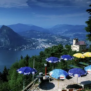 Beergarden on Monte Bre Print, Ticino Switzerland Beergarden on Monte Bre Print, Ticino Switzerland