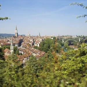 Berne, capitol of Switzerland. In the Background the Bernese Cathedral and The Federal Building (Bundeshaus)