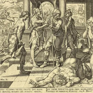 Biblical story of Job, a central scene from the biblical book of Job
