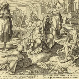 Biblical story of Job, Job on the dunghill describes the biblical scene (Job 2)
