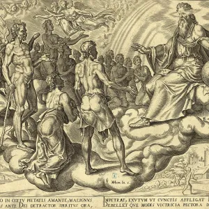 Biblical story of Job, This scene is from the book of Job and describes a heavenly meeting in front of God