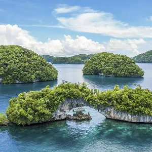 Bird's eye view of rock arch in Palau lagoon Bird's eye view of rock arch in Palau lagoon