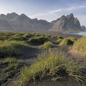 Black beach with volcanic sand Black beach with volcanic sand