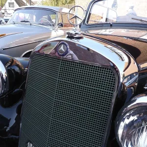 Black Mercedes classic car with shiny chrome and classic design