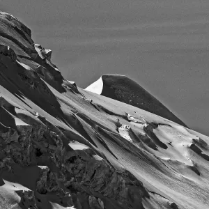 Black and white image of a snow-covered Black and white image of a snow-covered