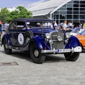 Blue classic car convertible at classic car exhibition Blue classic car convertible at classic car exhibition