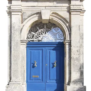 Blue door with white iron lace Blue door with white iron lace
