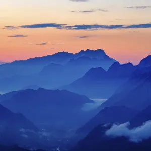 Blue Mountain Silhouettes at Sunrise Print, Golling, Austria