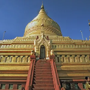 Blue sky, Shwezigon Pagoda with grand staircase