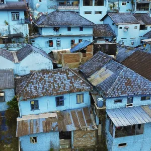 The blue village in Indonesia, photograped with a drone The blue village in Indonesia, photograped with a drone