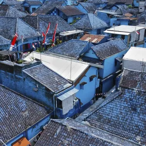 The blue village in Indonesia, photograped with a drone