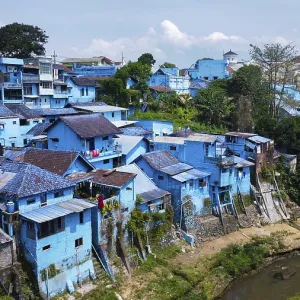 The blue village in Indonesia, photograped with a drone