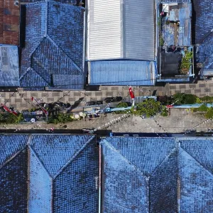 The blue village in Indonesia, photograped with a drone