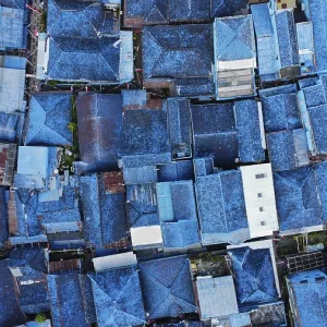 The blue village in Indonesia, photograped with a drone