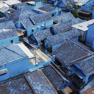 The blue village in Indonesia, photograped with a drone