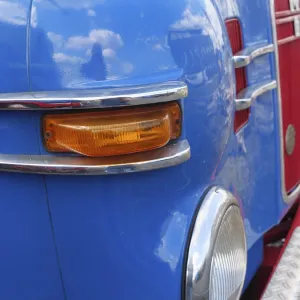 Blue vintage MAN with stylish headlights and chrome details