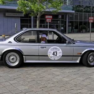 BMW 635 CSI, side view of a silver BMW vintage sports car at a municipal automotive event