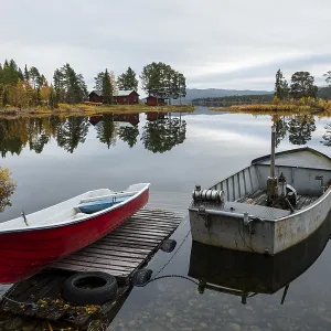 Boats at the lake, Autumnal landscape
