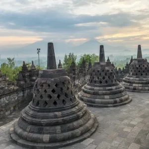 Borobudur temple, stupas, cloudy sky