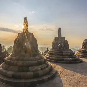Borobudur temple, stupas, sunrise