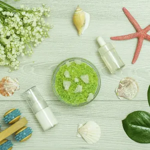 Bottles with cream for face skin and aromatic oil Bottles with cream for face skin and aromatic oil