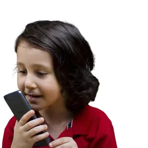 Boy with mobile phone in hand isolated on a white background Boy with mobile phone in hand isolated on a white background