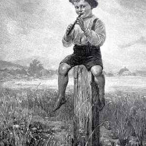 Boy on a Pole, Practicing the Flute, 1891 Print