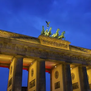Brandenburg Gate illuminated at dusk