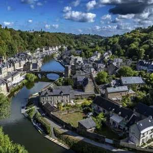 Breton Village Dinan With Half-Timbered Houses And River La Rance In Department Ille et Vilaine In Brittany