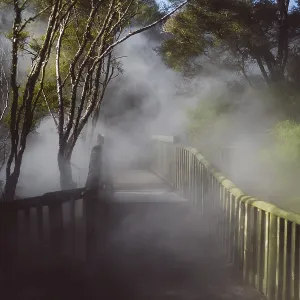 A bridge over a sulphur spring at a lake in Rotorua A bridge over a sulphur spring at a lake in Rotorua