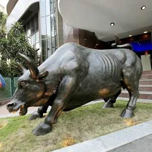 BSE Bronze Bull Statue Print, Mumbai, India