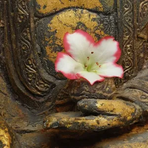 Buddha figure with azalea blossom