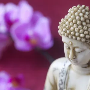 Buddha Figurine Print with Orchids