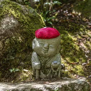 Buddha statue with colorful caps Buddha statue with colorful caps
