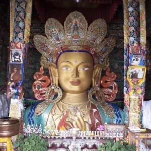 Buddha statue Maitreya, Yellow Cap Monastery Tikse or Thiksey or Thikse Buddha statue Maitreya, Yellow Cap Monastery Tikse or Thiksey or Thikse