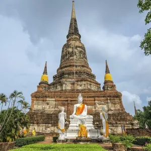Buddha statues in front of the stupa at Wat Yai Chai Mongkhon, Ayutthaya, Thailand, Asia