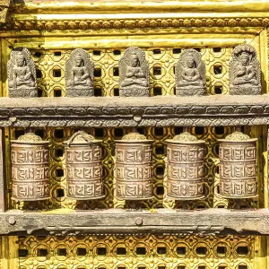 Buddhist prayer wheels, monkey temple Swayambhunath Buddhist prayer wheels, monkey temple Swayambhunath