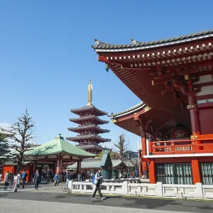 Buddhist temple complex with five-story pagoda