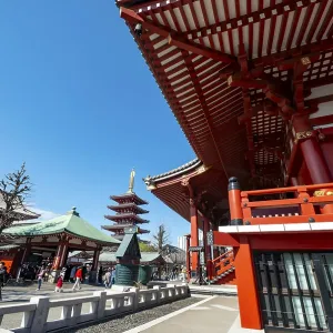 Buddhist temple complex with five-story pagoda