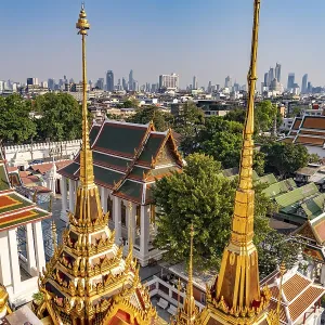 The Buddhist temple complex Wat Ratchanatdaram and the skyline