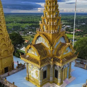 A buddhist temple on a mountain in Cambodia seen from above A buddhist temple on a mountain in Cambodia seen from above