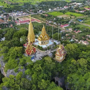 A buddhist temple on a mountain in Cambodia seen from above A buddhist temple on a mountain in Cambodia seen from above