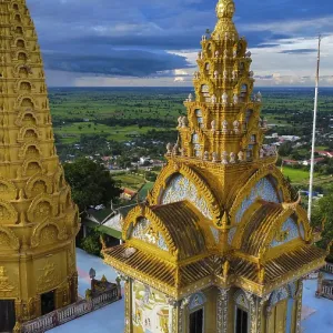 A buddhist temple on a mountain in Cambodia seen from above A buddhist temple on a mountain in Cambodia seen from above