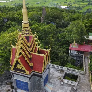 A buddhist temple on a mountain in Cambodia seen from above A buddhist temple on a mountain in Cambodia seen from above