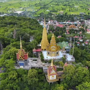 A buddhist temple on a mountain in Cambodia seen from above A buddhist temple on a mountain in Cambodia seen from above